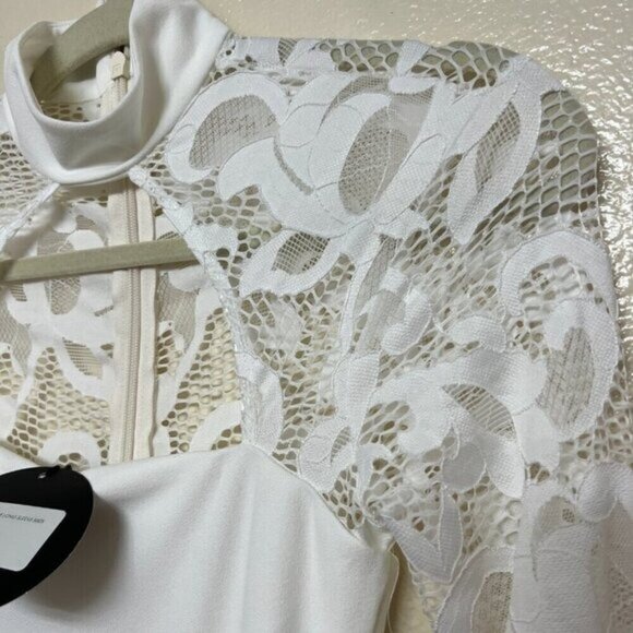 NOOKIE LADY LACE Midi Sheath Simple Wedding Dress SMALL In White Long Sleeve - Picture 5 of 11